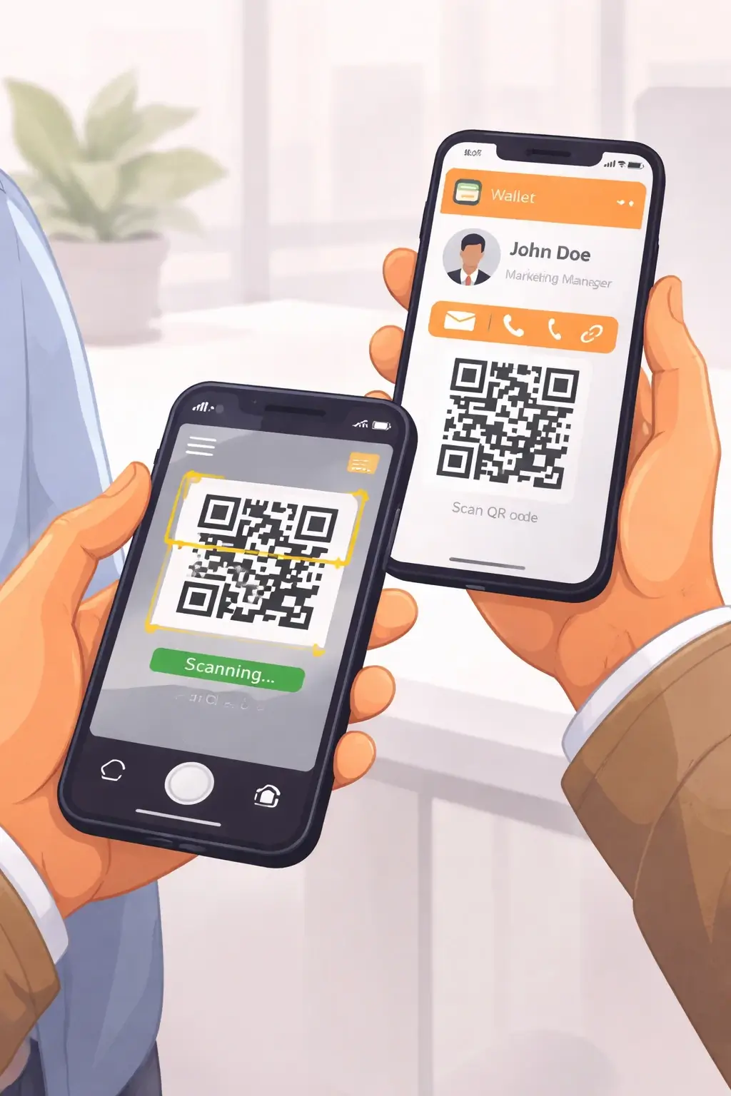 Sharing a digital business card QR code from Apple Wallet or Google Wallet