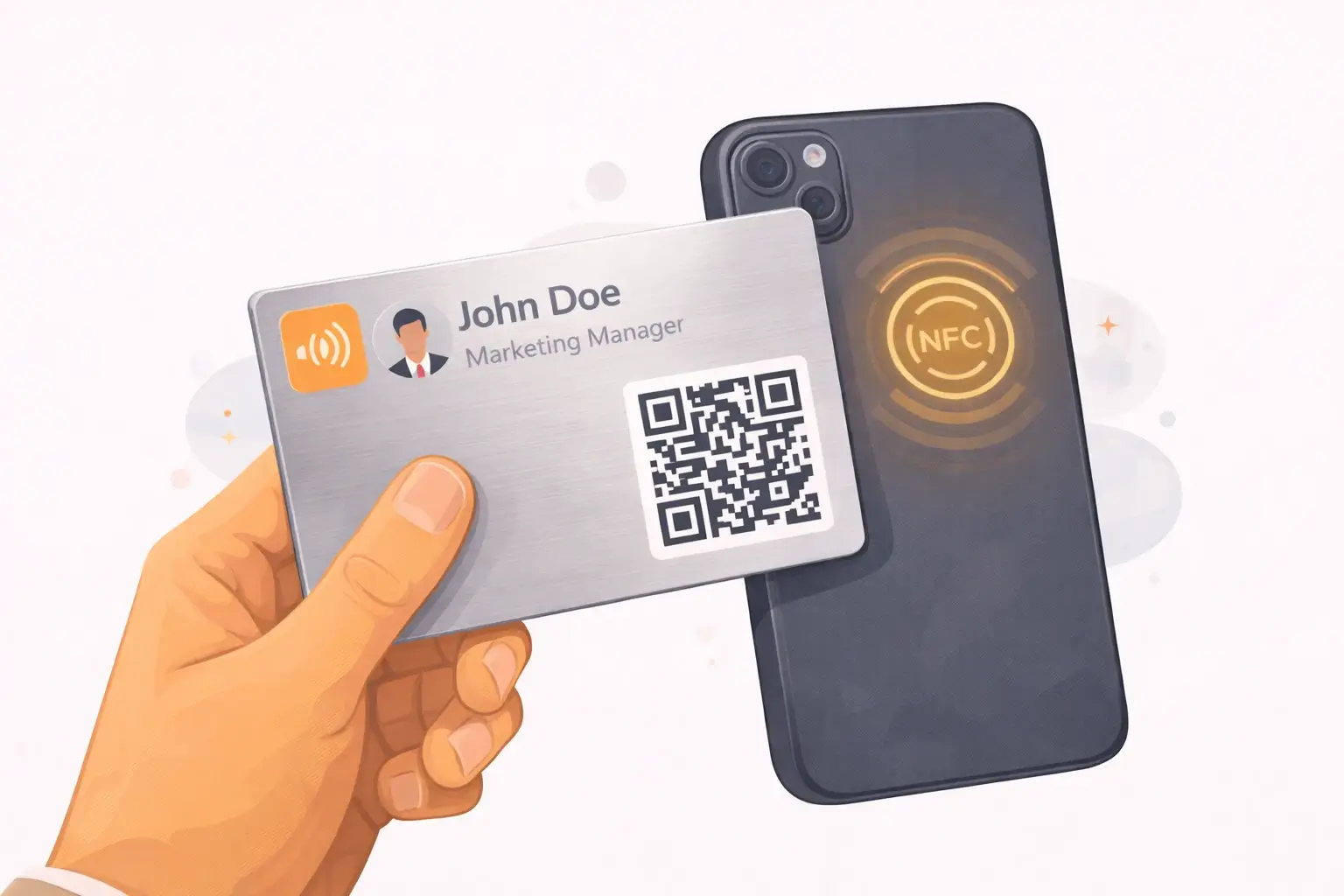 metal nfc card tapping a phone