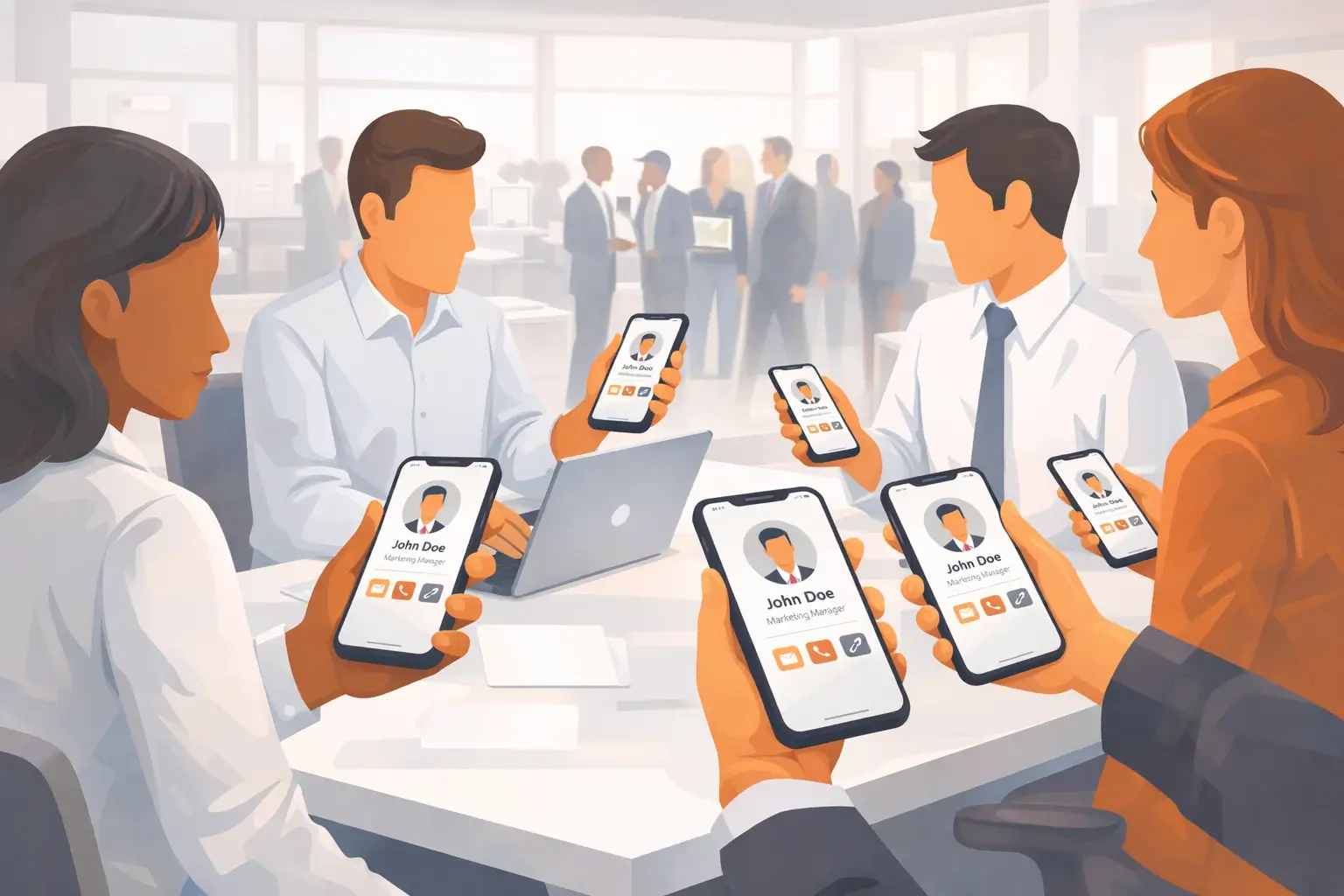 team sharing digital business cards